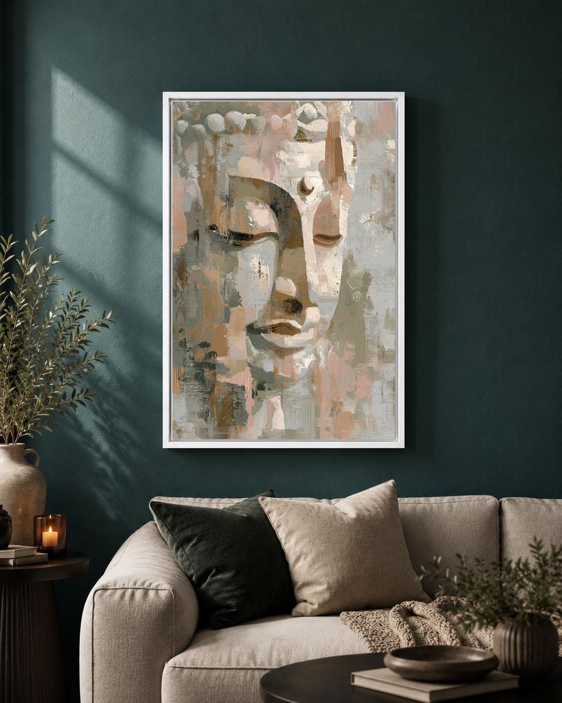 Abstract Buddha Neutral Zen Modern Spiritual Beige Meditation Framed Canvas