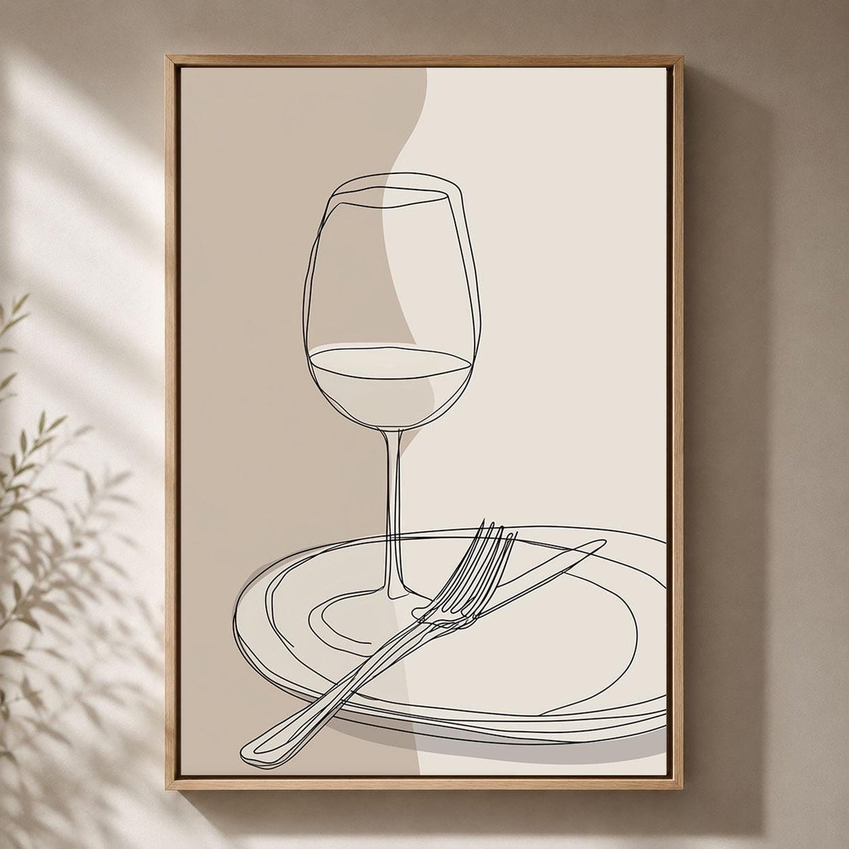 Wine Glass Minimalist Dining Room Neutral Kitchen Line Art Framed Canvas