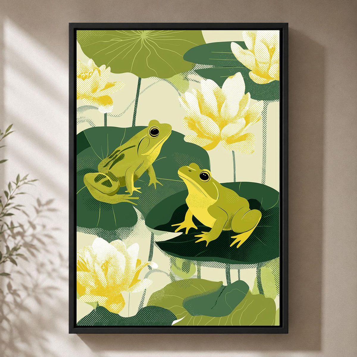 Green Frog Botanical Pond Retro Lily Pad Framed Option