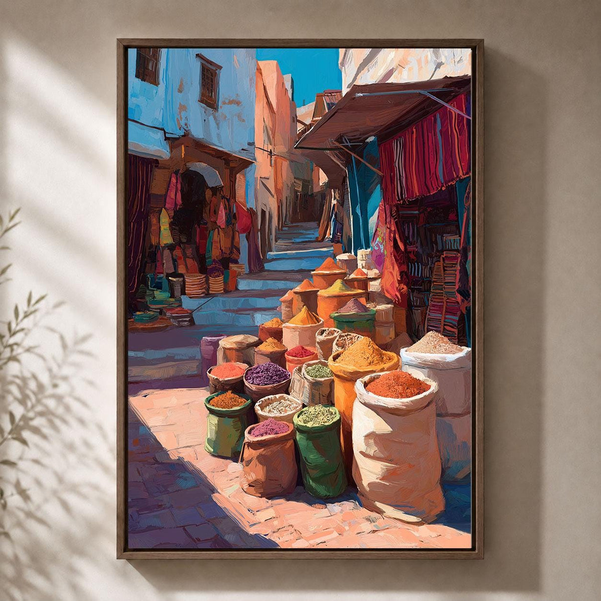 Moroccan Market Marrakech Spice Souk Colourful North African Bazaar Framed Canvas