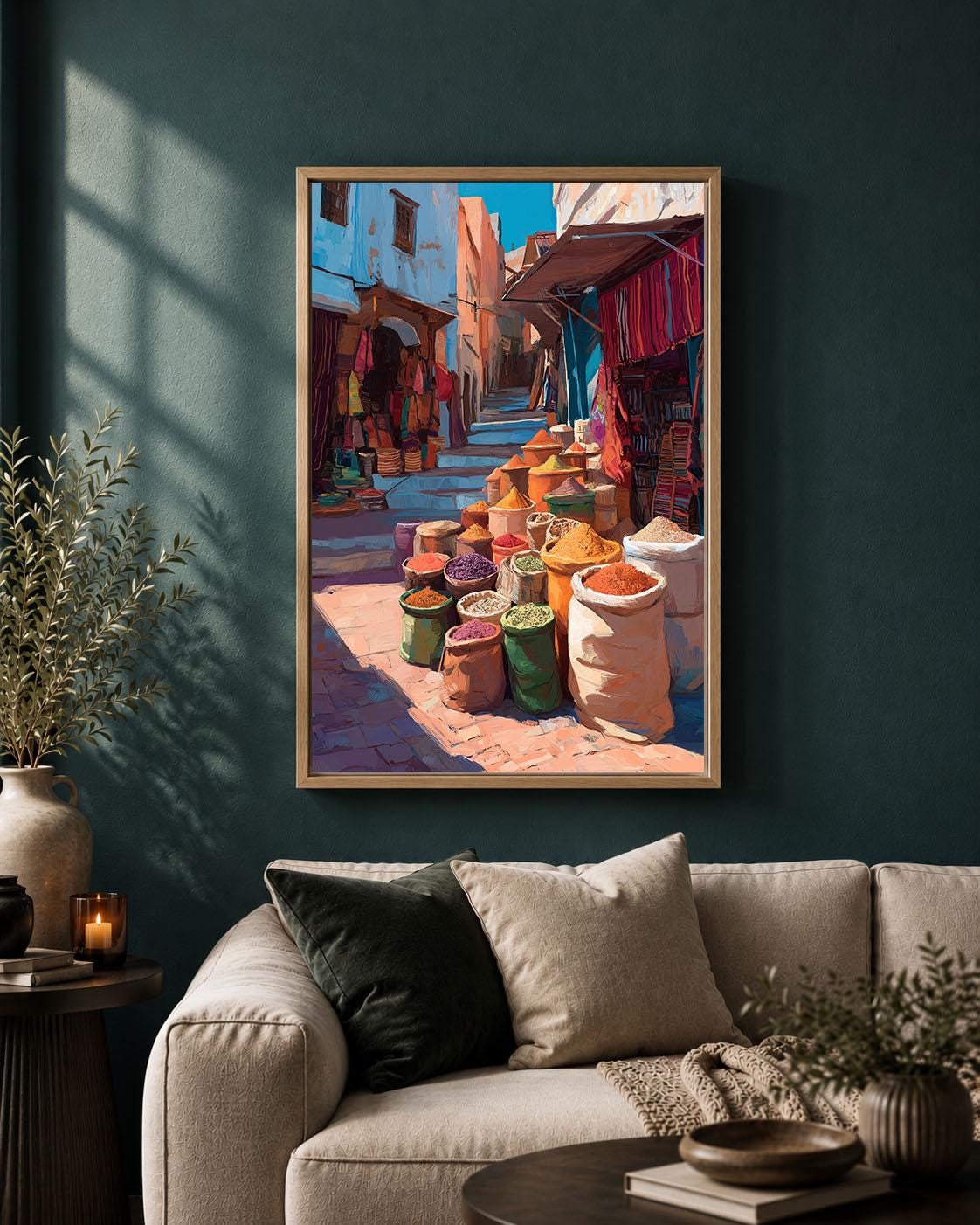 Moroccan Market Marrakech Spice Souk Colourful North African Bazaar Framed Canvas