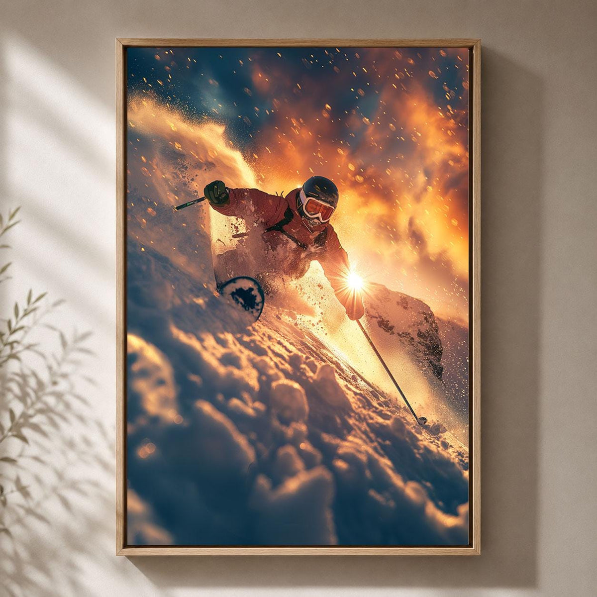 Skiing Mountain SAlpine Winter Sports Ski Lodge Framed Canvas