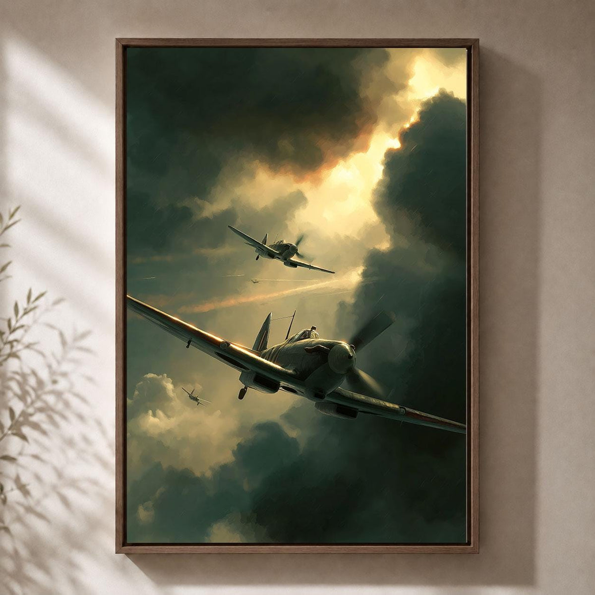 WW2 Fighter Plane Framed Canvas, Vintage Military Aviation Wall Art, Spitfire Inspired Aircraft Print, Pilot Gift, Warplane Decor
