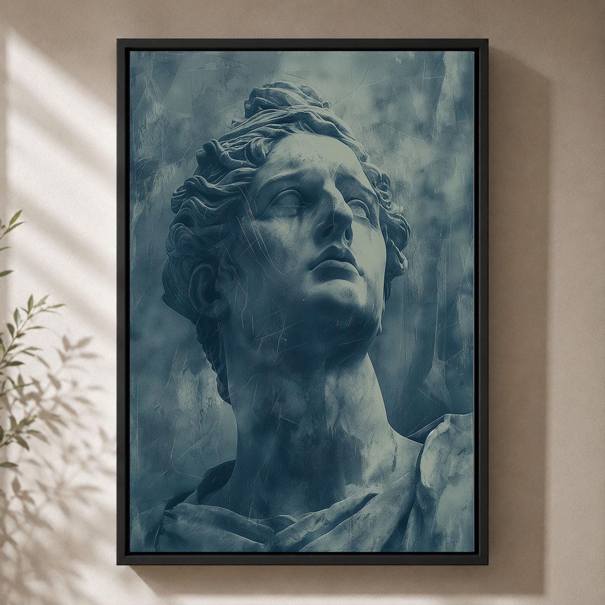 Classical Statue Blue Patina Sculpture Antique Greco Figure Framed Canvas