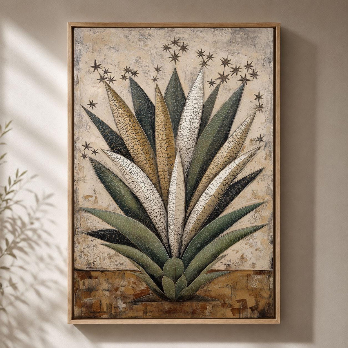 Agave Southwestern Botanical Rustic Desert Plant Neutral Western Framed Canvas