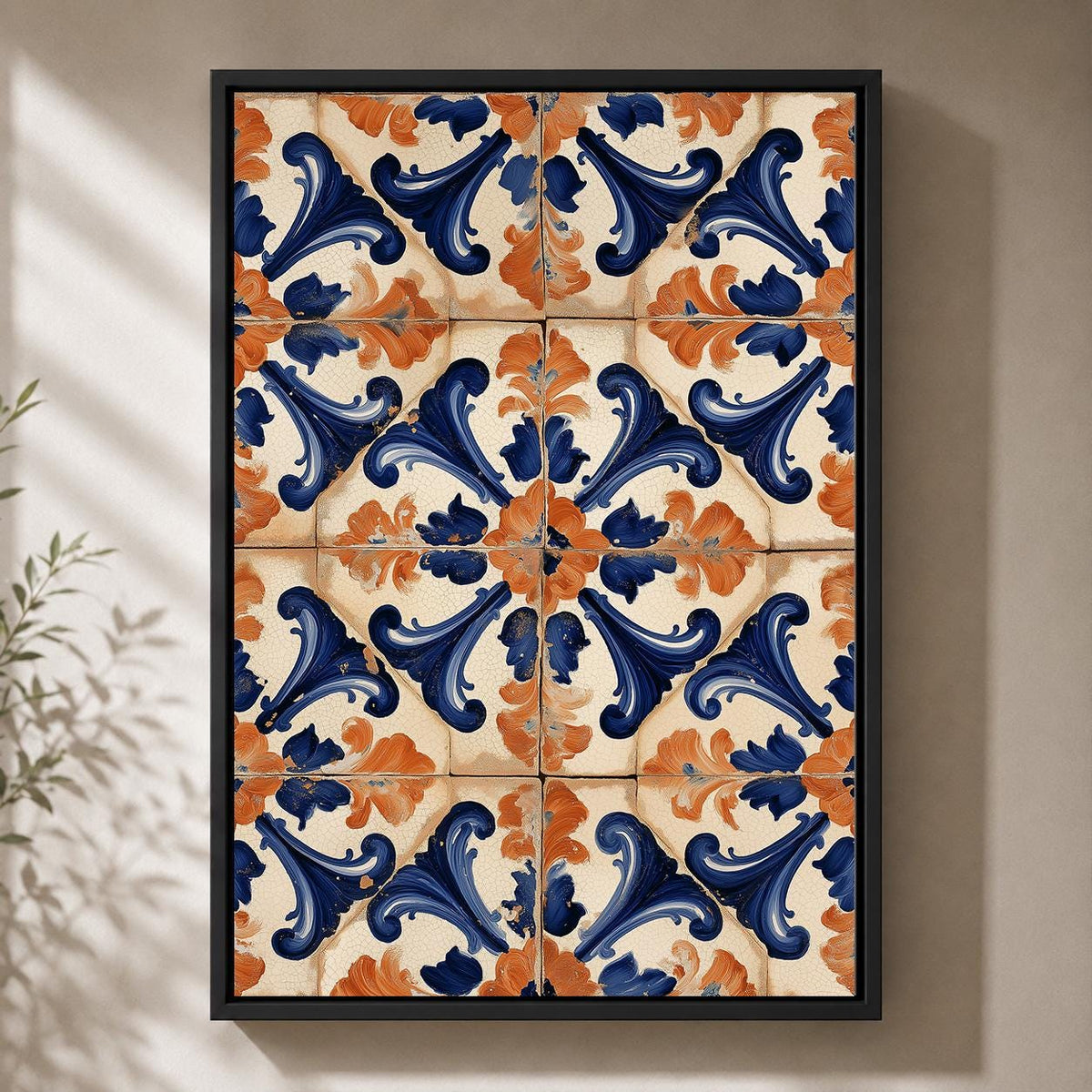 Spanish Tile Blue & Orange Mediterranean Talavera Inspired Wall Art