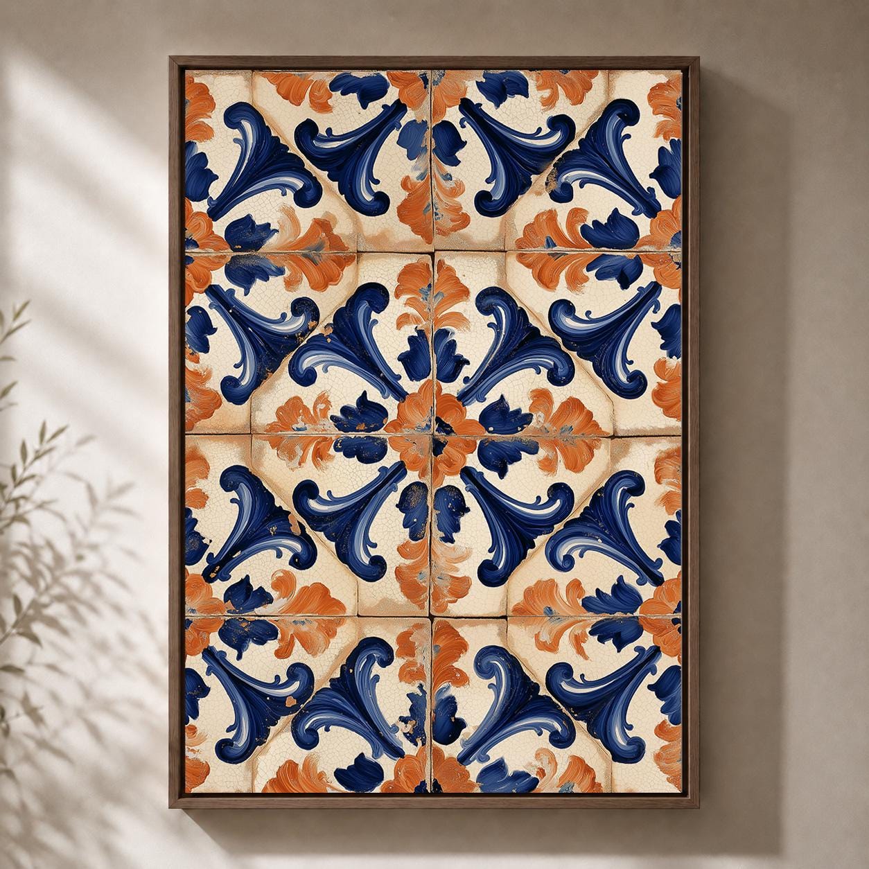 Spanish Tile Blue & Orange Mediterranean Talavera Inspired Wall Art