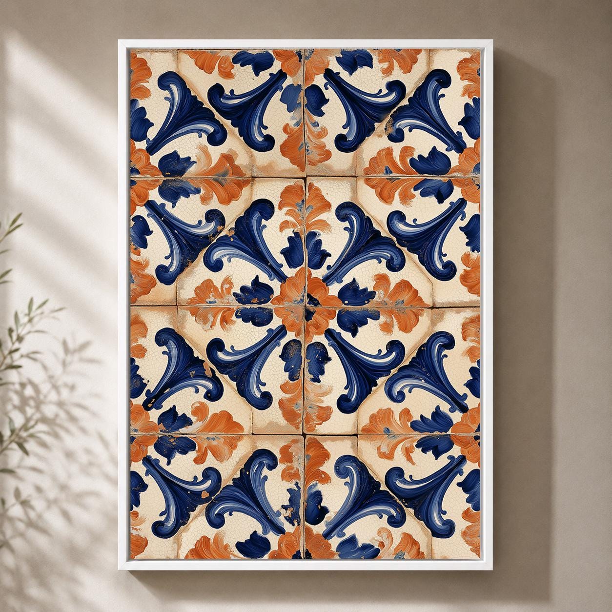 Spanish Tile Blue & Orange Mediterranean Talavera Inspired Wall Art