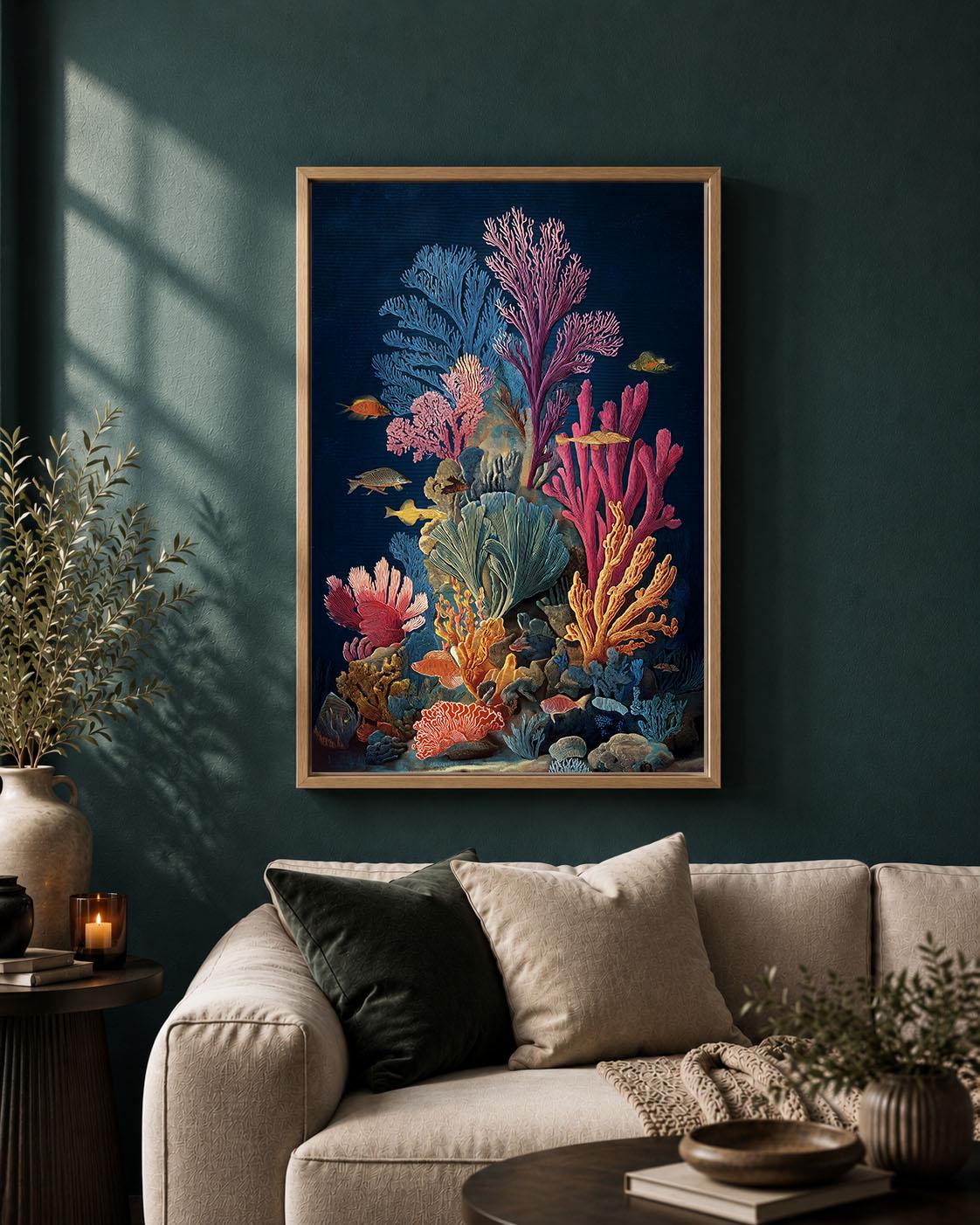 Coral Reef Colourful Underwater Tropical Fish and Sea Life Framed Canvas