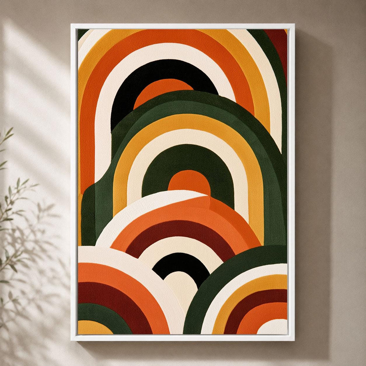 Retro Abstract Mid Century Modern Geometric Rainbow 70s Framed Canvas