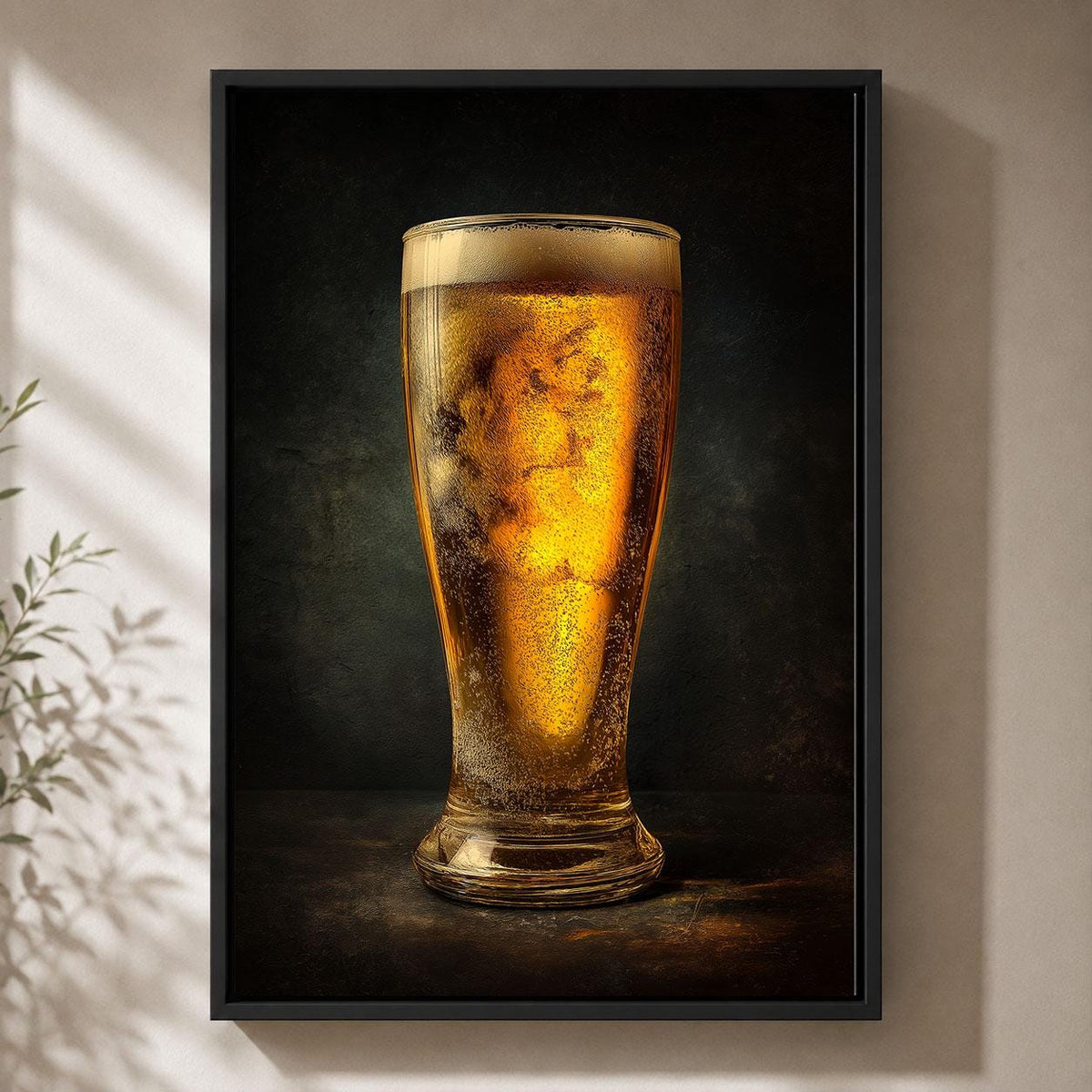 Beer Pint of Lager Dark Moody Bar Decor Framed Canvas