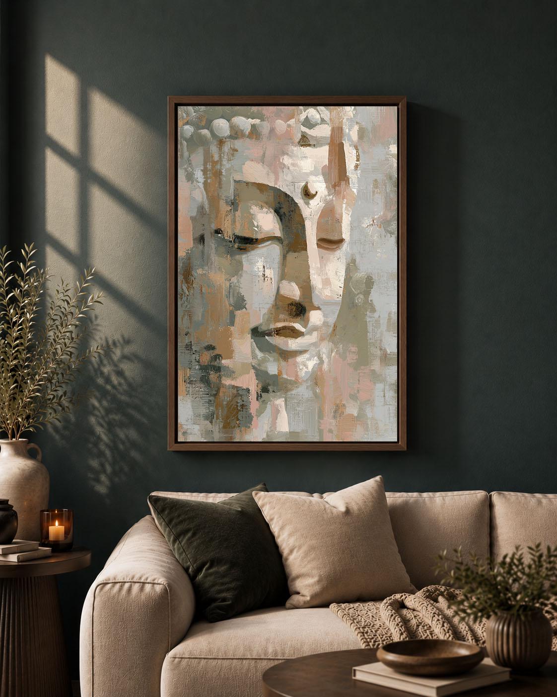 Abstract Buddha Neutral Zen Modern Spiritual Beige Meditation Framed Canvas