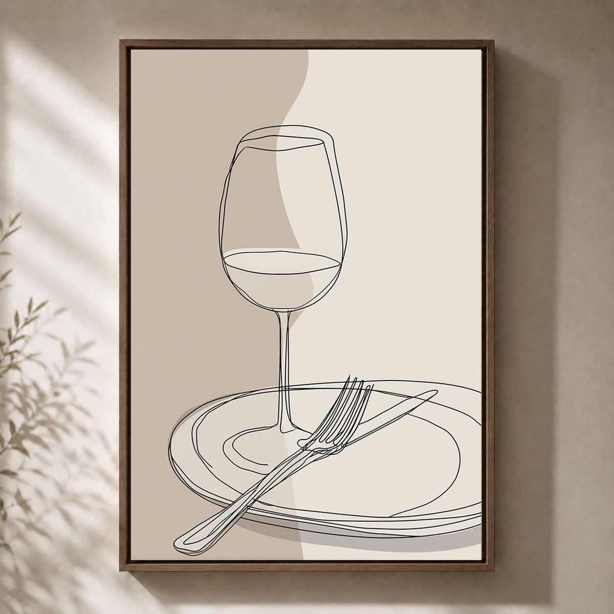 Wine Glass Minimalist Dining Room Neutral Kitchen Line Art Framed Canvas