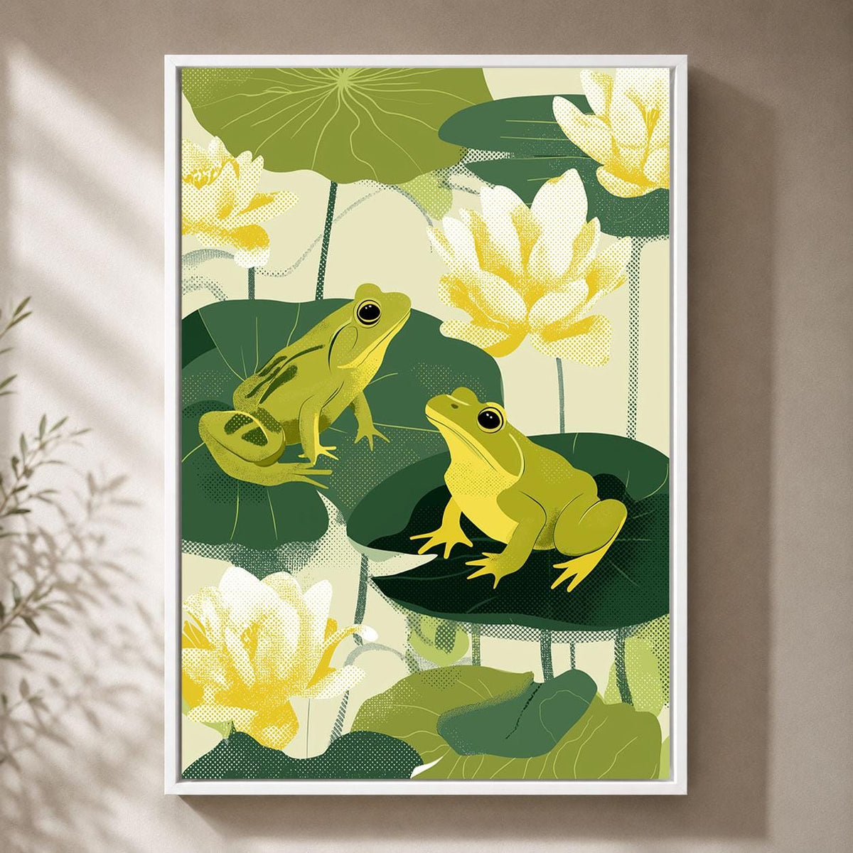 Green Frog Botanical Pond Retro Lily Pad Framed Option