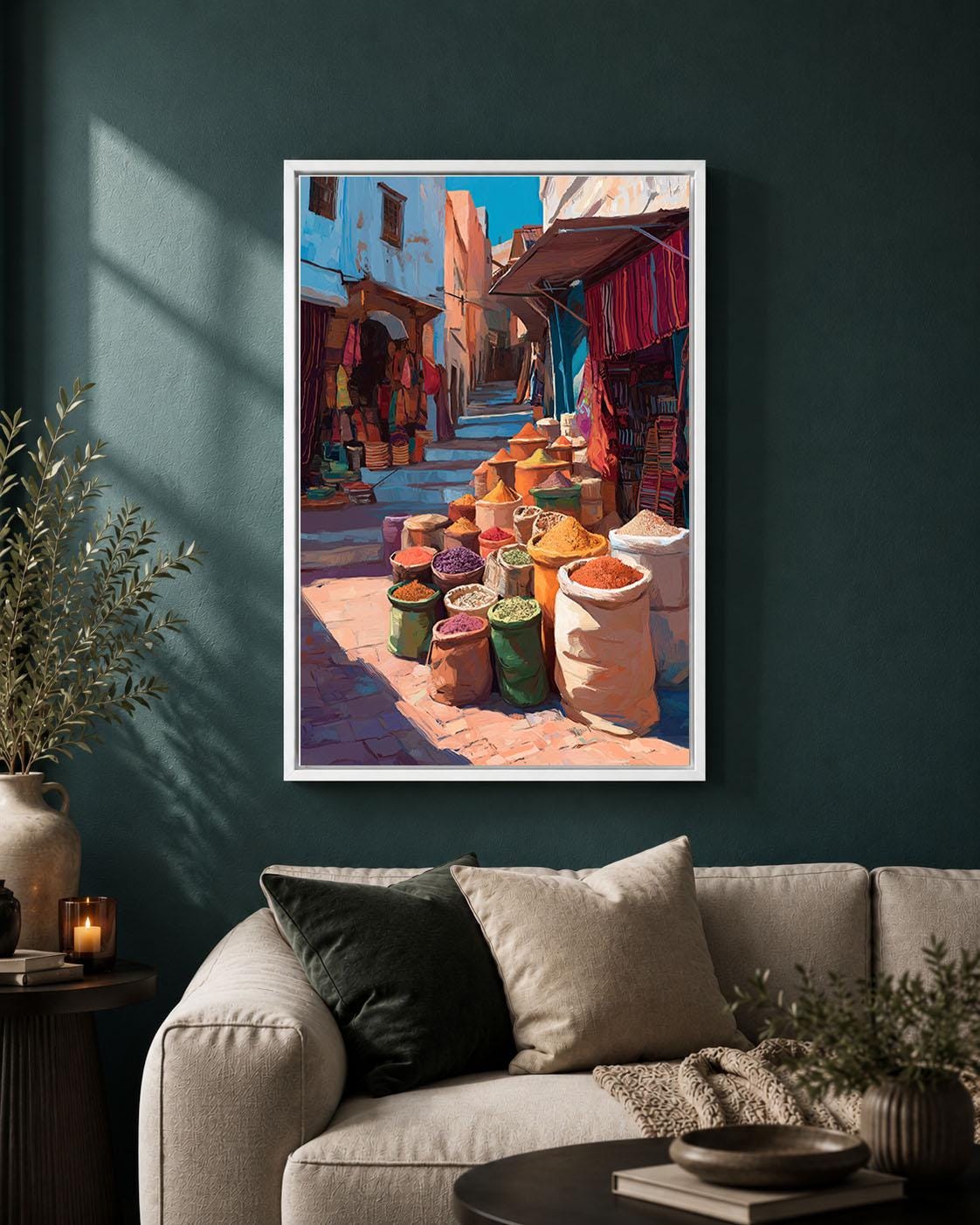 Moroccan Market Marrakech Spice Souk Colourful North African Bazaar Framed Canvas