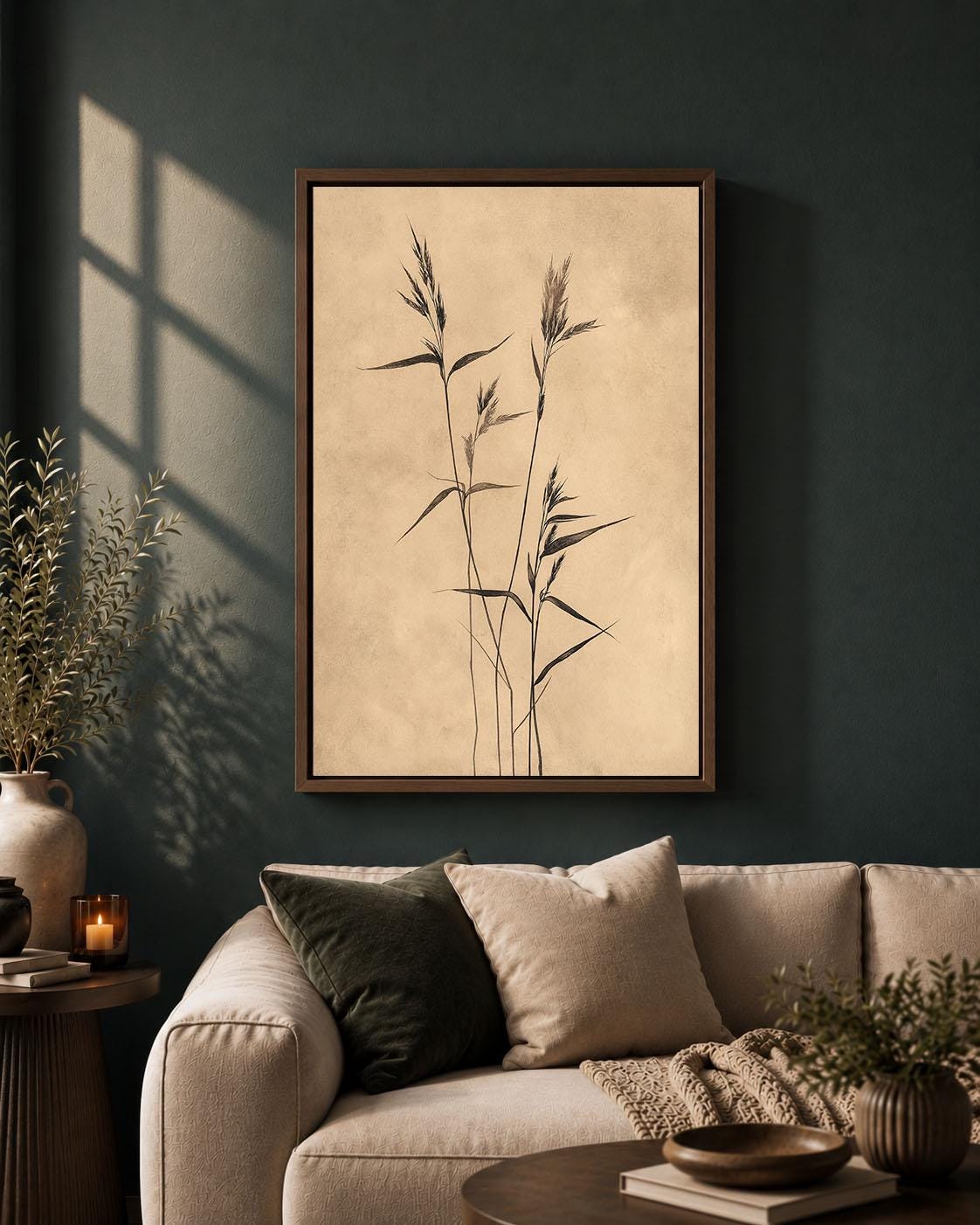 Wabi Sabi Framed Canvas, Minimalist Botanical Decor, Neutral Beige Japanese Art, Zen Nature Wall Art