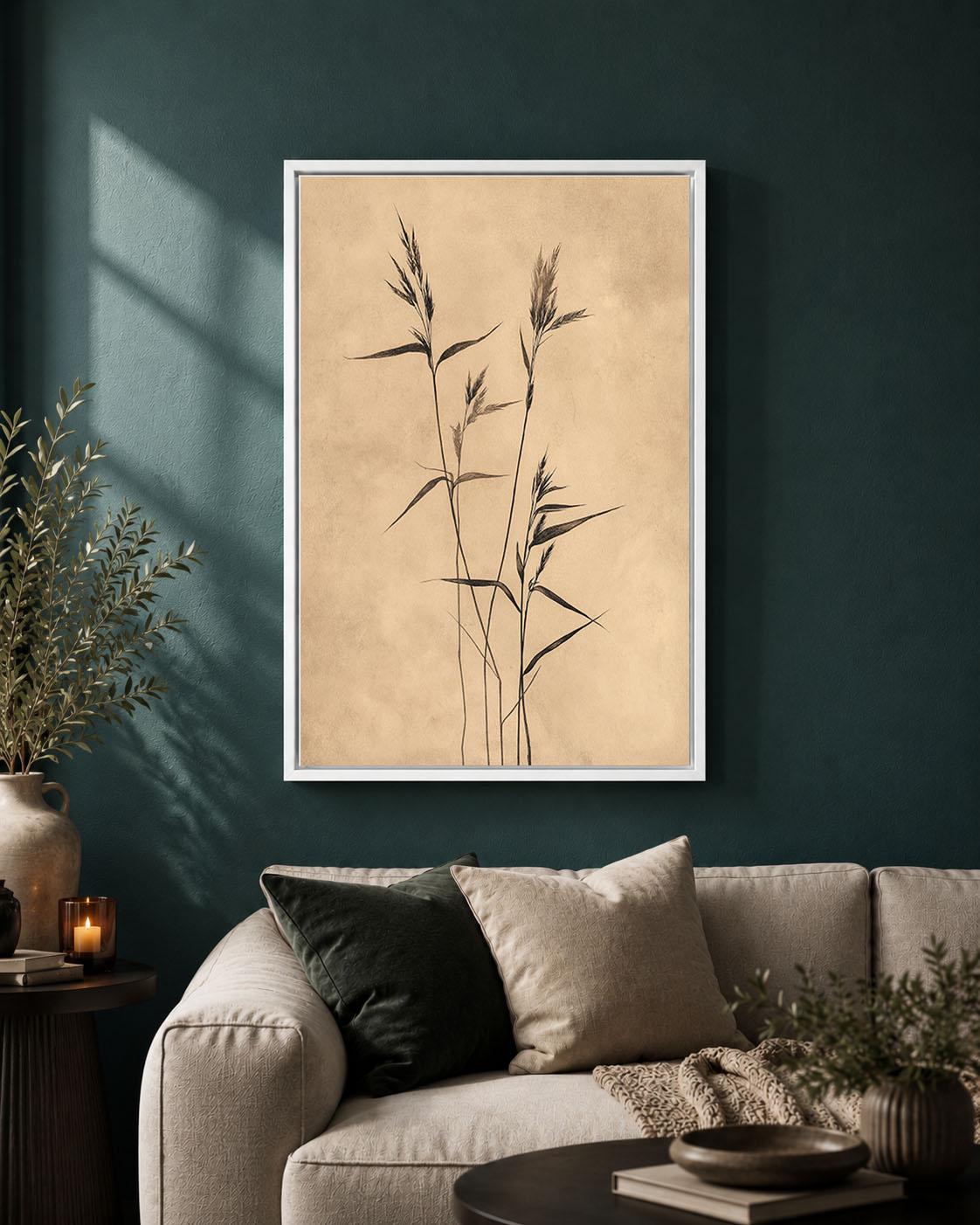 Wabi Sabi Framed Canvas, Minimalist Botanical Decor, Neutral Beige Japanese Art, Zen Nature Wall Art