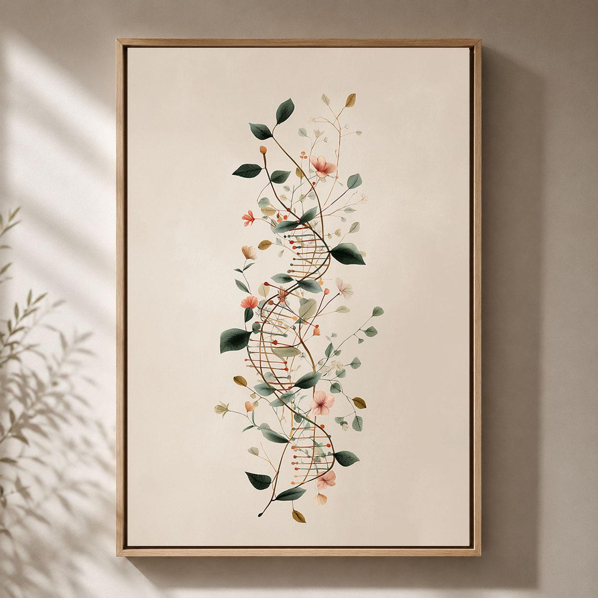 Floral DNA Framed Canvas, Genetics Science Wall Art, Botanical Double Helix Artwork, Biology Laboratory Decor, Geneticist Gift