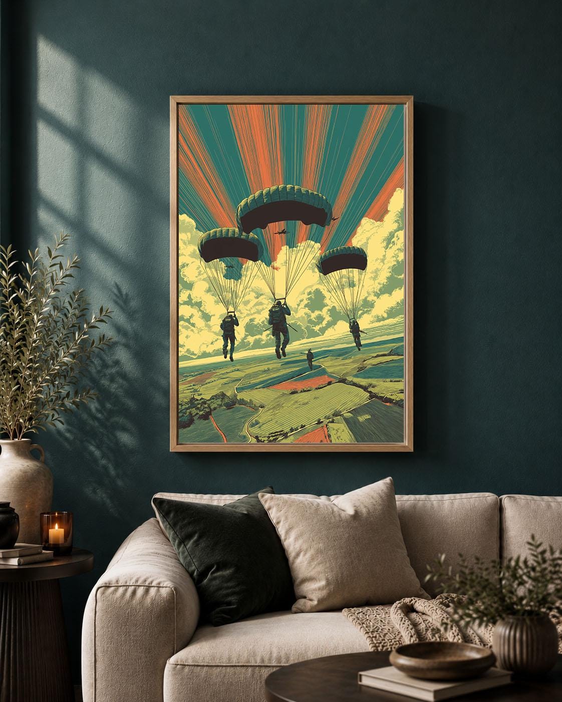 Paratrooper Military Airborne Retro Parachute Soldier Army Veteran Framed Canvas
