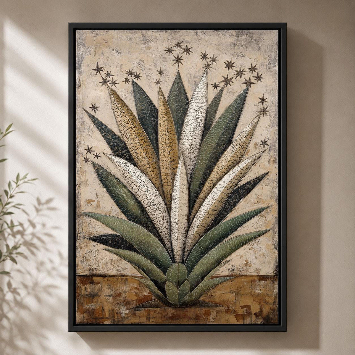 Agave Southwestern Botanical Rustic Desert Plant Neutral Western Framed Canvas