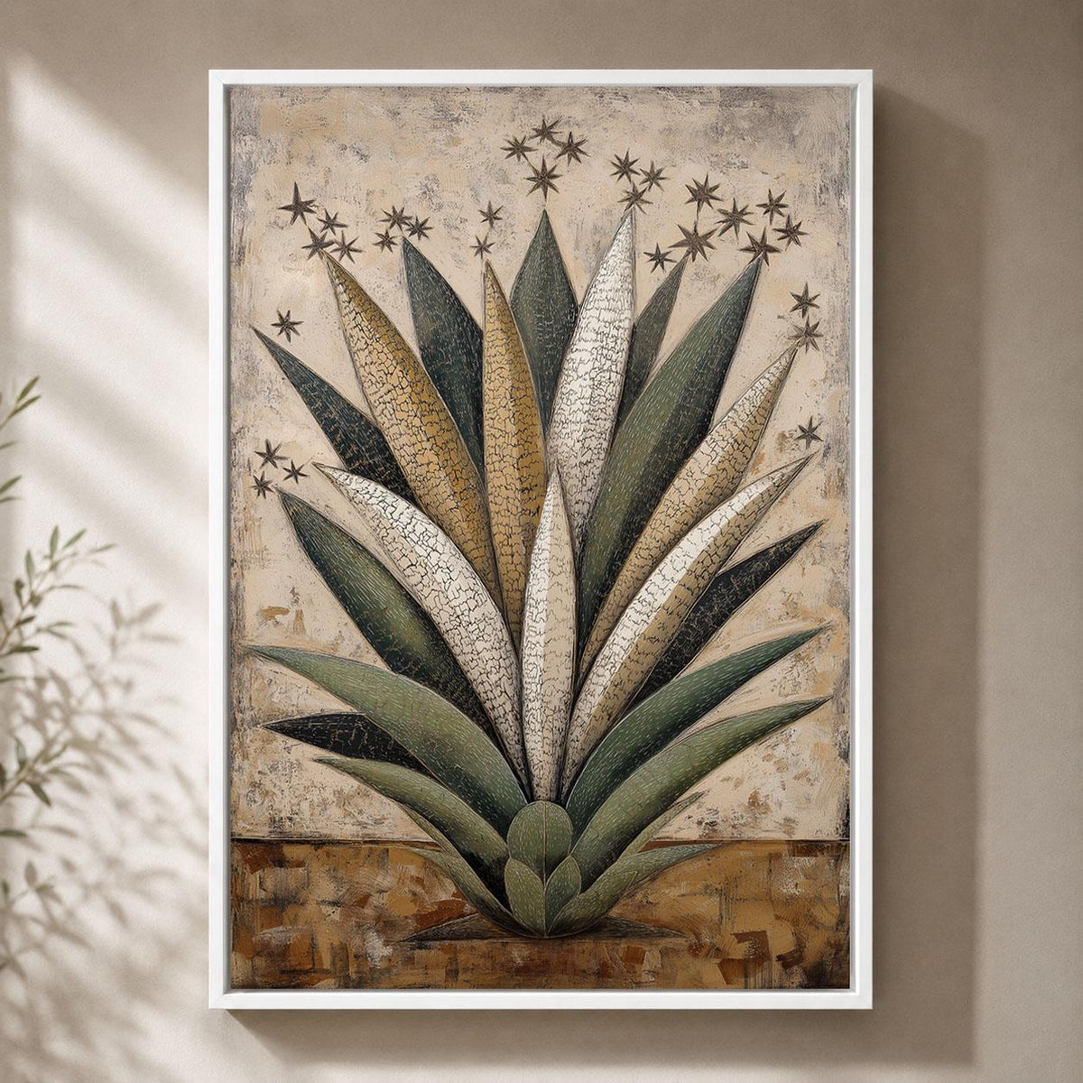 Agave Southwestern Botanical Rustic Desert Plant Neutral Western Framed Canvas