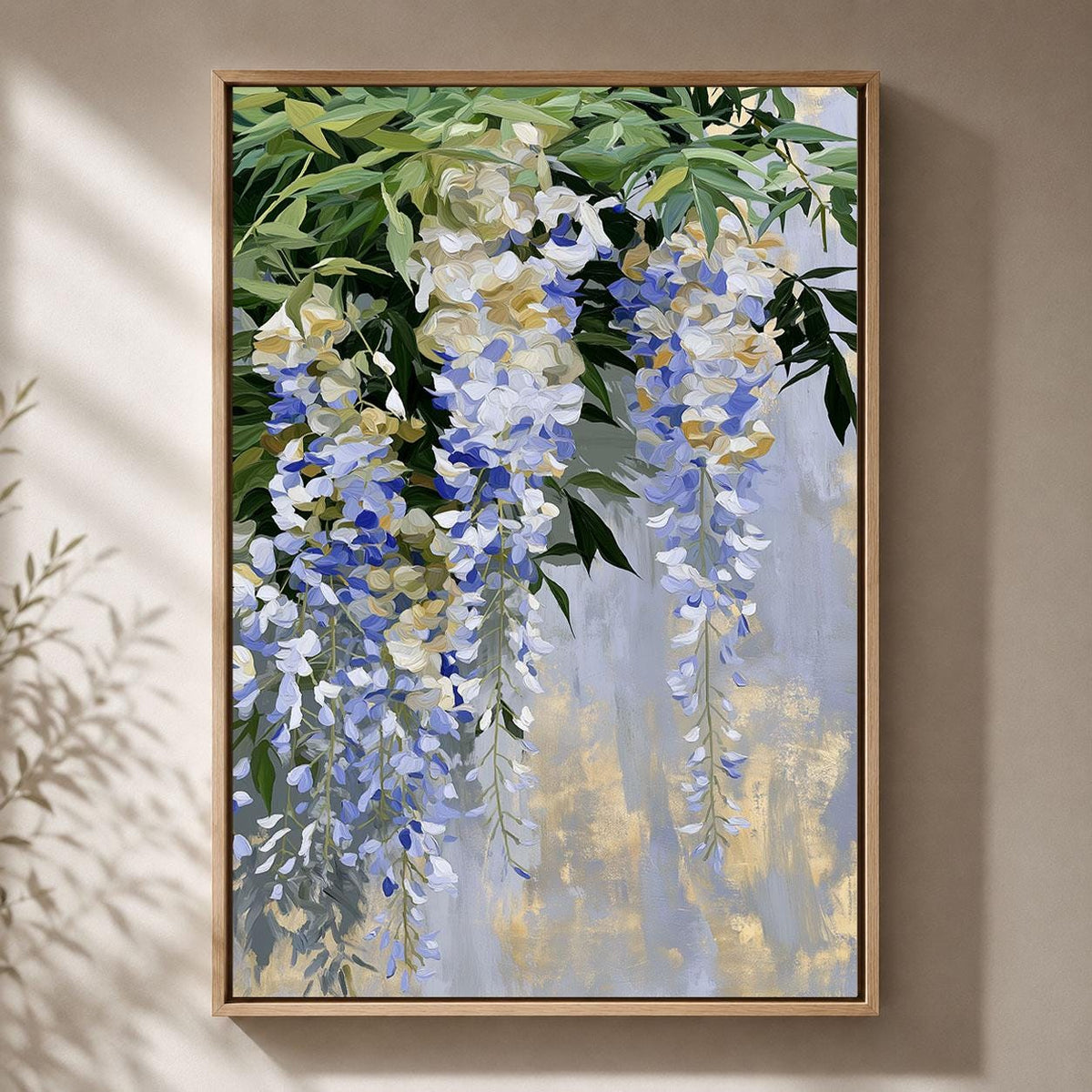 Wisteria Blue and White Floral Elegant Hanging Flower Framed Canvas