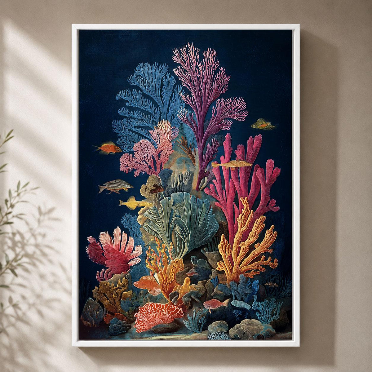 Coral Reef Colourful Underwater Tropical Fish and Sea Life Framed Canvas