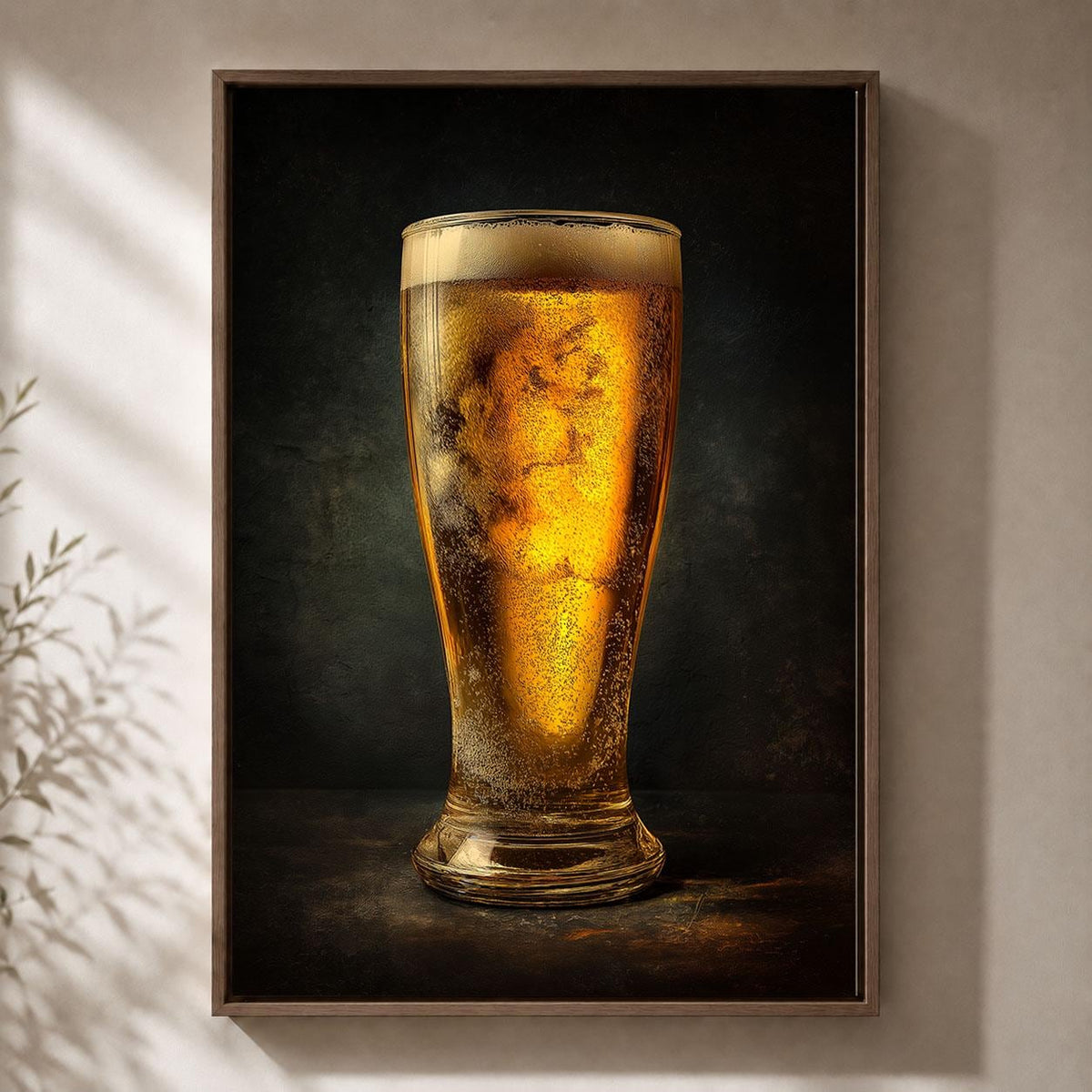 Beer Pint of Lager Dark Moody Bar Decor Framed Canvas