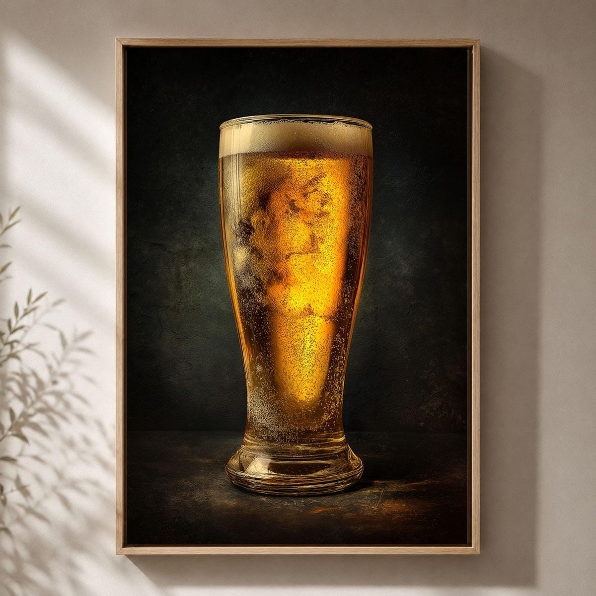 Beer Pint of Lager Dark Moody Bar Decor Framed Canvas