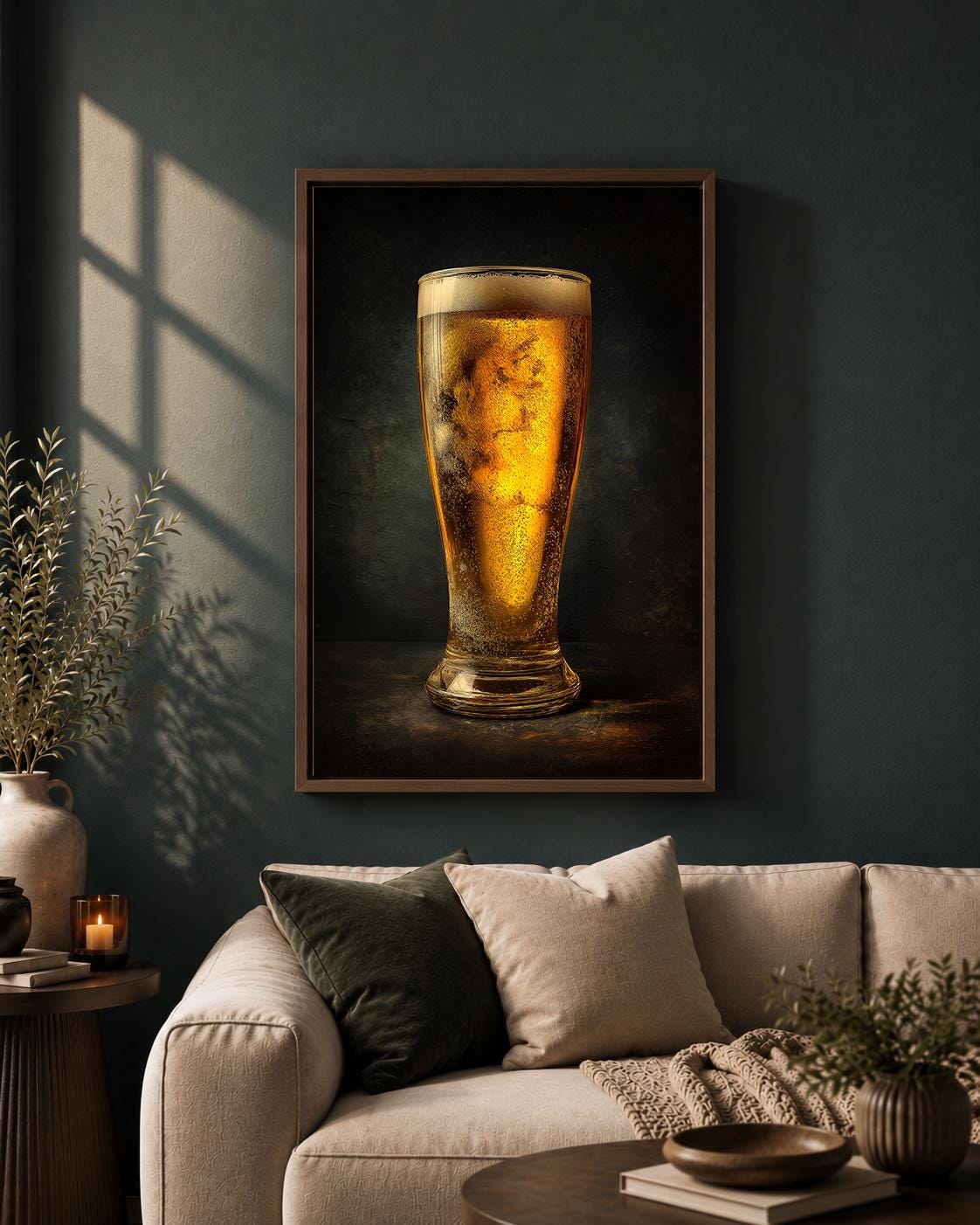 Beer Pint of Lager Dark Moody Bar Decor Framed Canvas