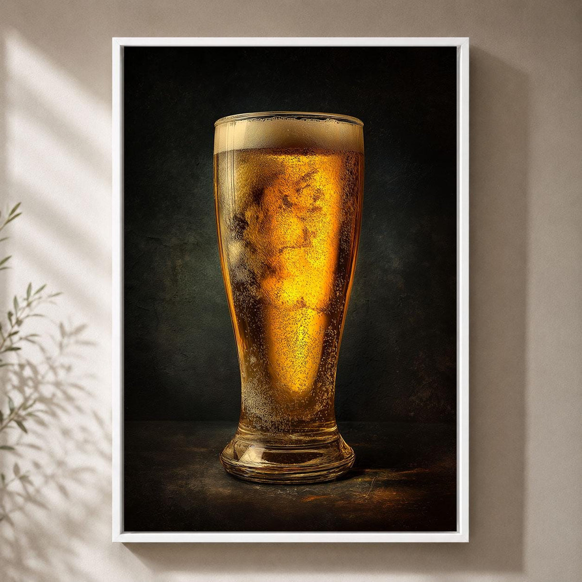 Beer Pint of Lager Dark Moody Bar Decor Framed Canvas