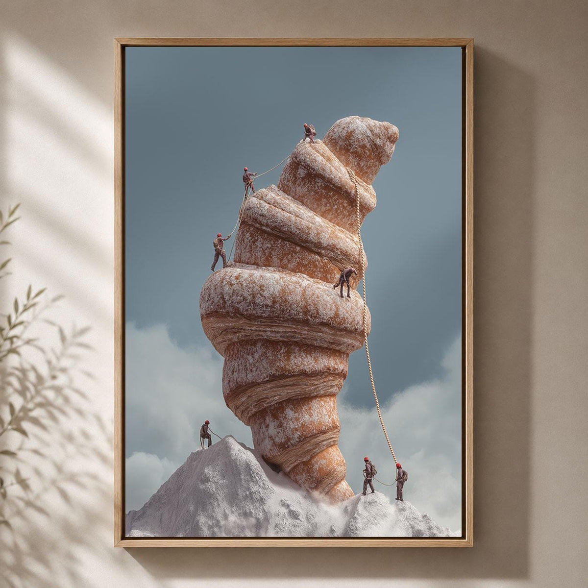 Surreal Croissant Whimsical Mountain Climbing Framed Canvas