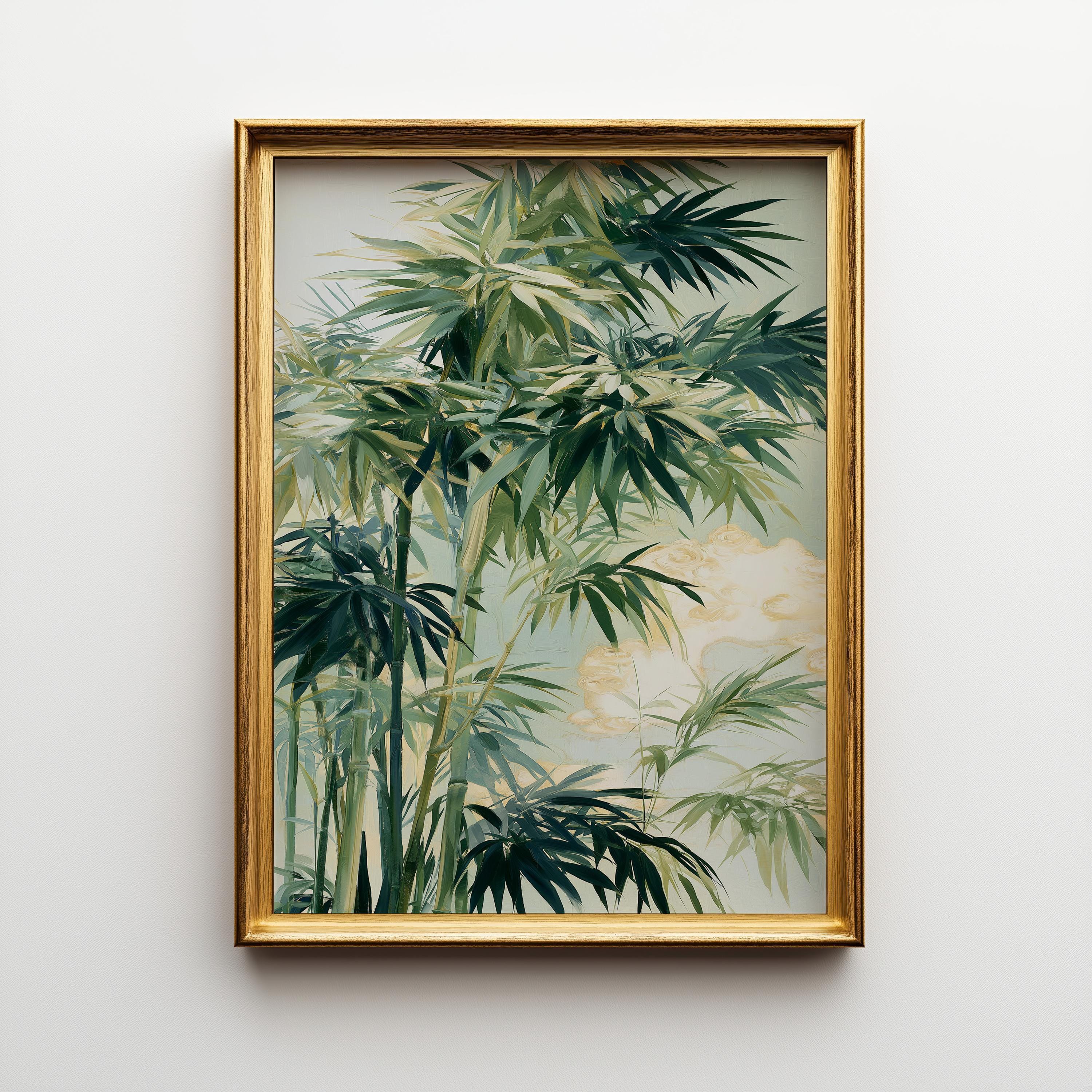 Japanese Bamboo Wall Art, Green Botanical Print, Zen Garden Decor, Asian Nature Poster, Minimalist Bamboo Artwork (Framed...