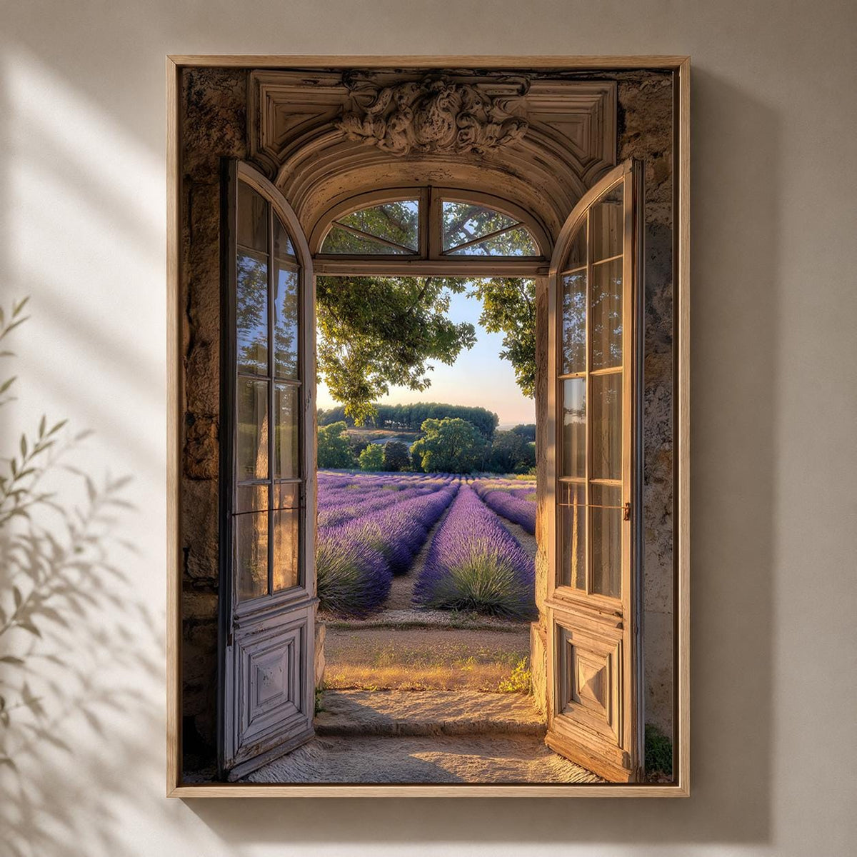 Lavender Field Framed Canvas Art, French Country Window Print, Provence Landscape Decor by The Wall Art Studio - physical