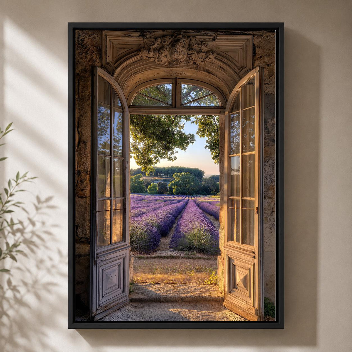 Lavender Field Framed Canvas Art, French Country Window Print, Provence Landscape Decor by The Wall Art Studio - physical