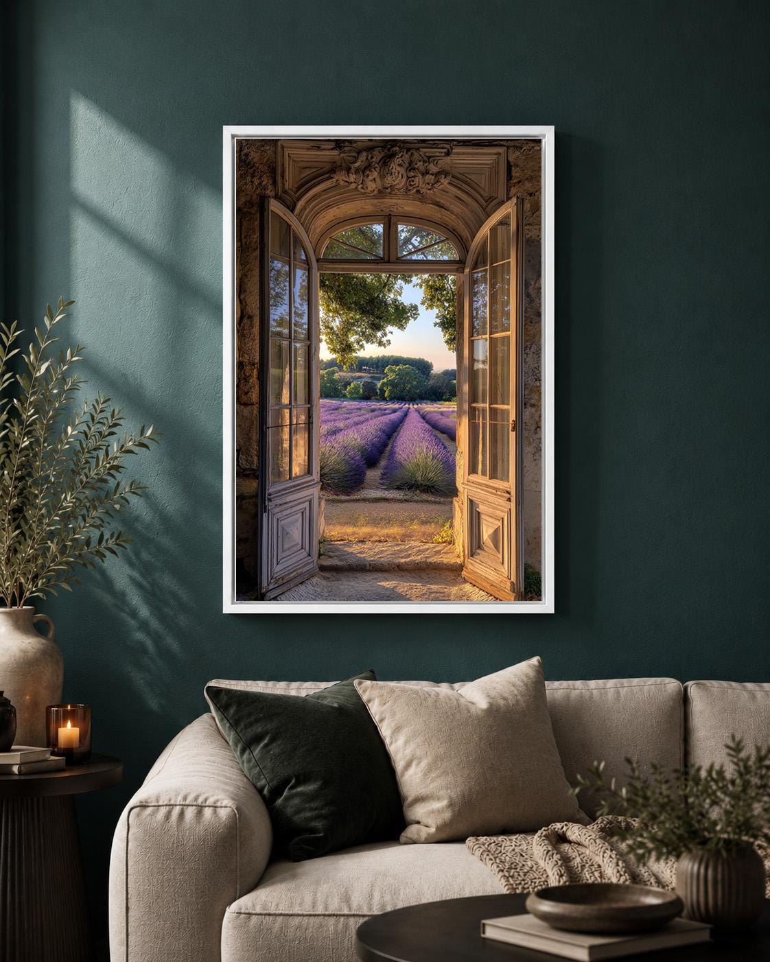 Lavender Field Framed Canvas Art, French Country Window Print, Provence Landscape Decor by The Wall Art Studio - physical