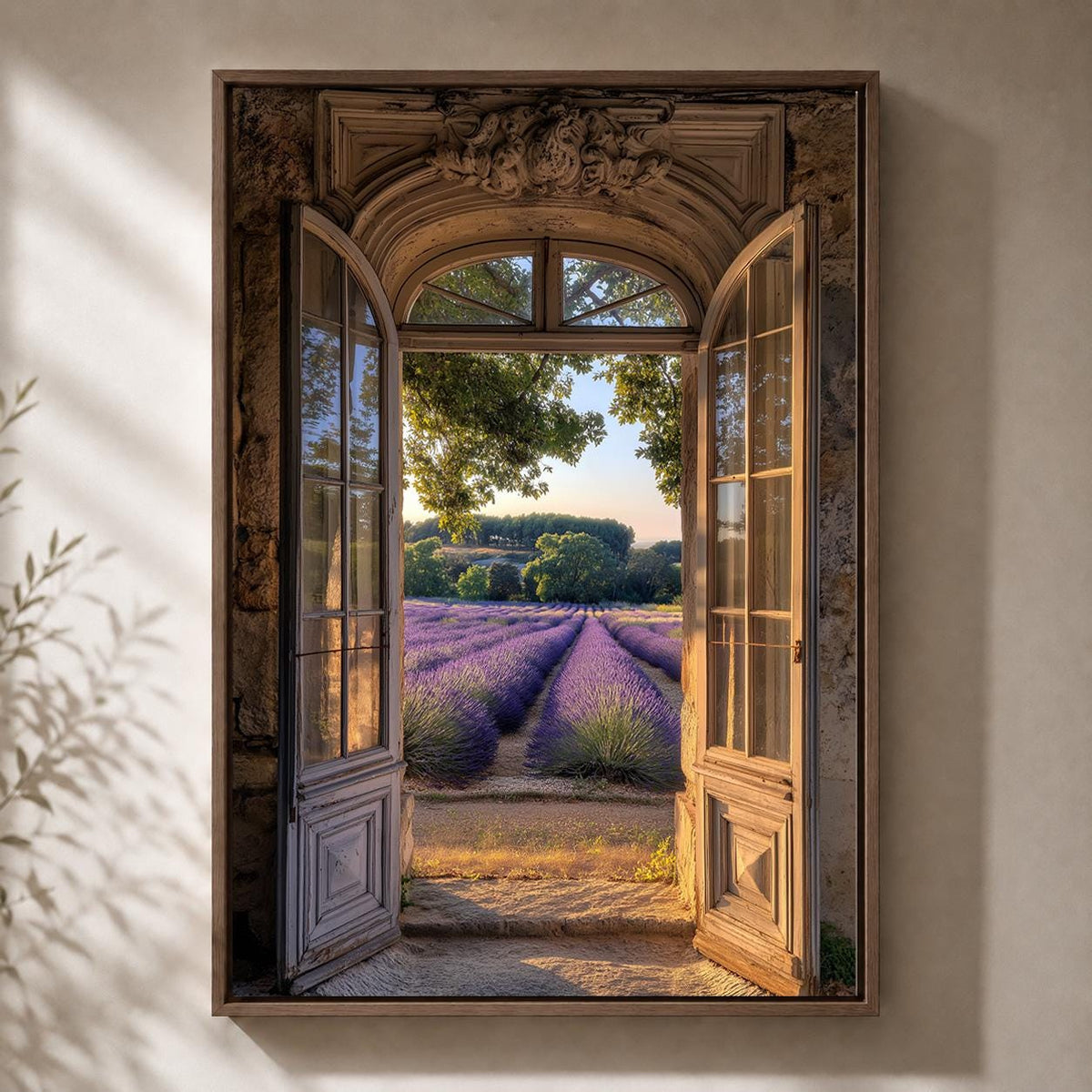 Lavender Field Framed Canvas Art, French Country Window Print, Provence Landscape Decor by The Wall Art Studio - physical