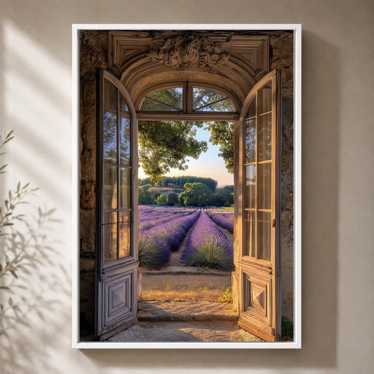 Lavender Field Framed Canvas Art, French Country Window Print, Provence Landscape Decor by The Wall Art Studio - physical