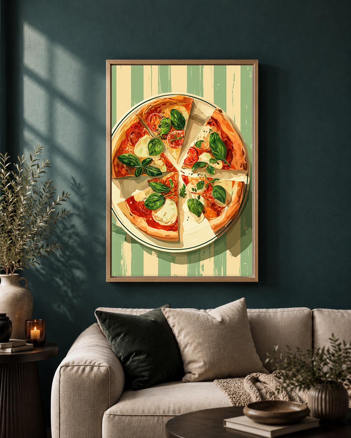 Margherita Pizza Framed Canvas Wall Art, Italian Kitchen Framed Canvas, Pizza Canvas Wall Art, Restaurant Kitchen Decor by...
