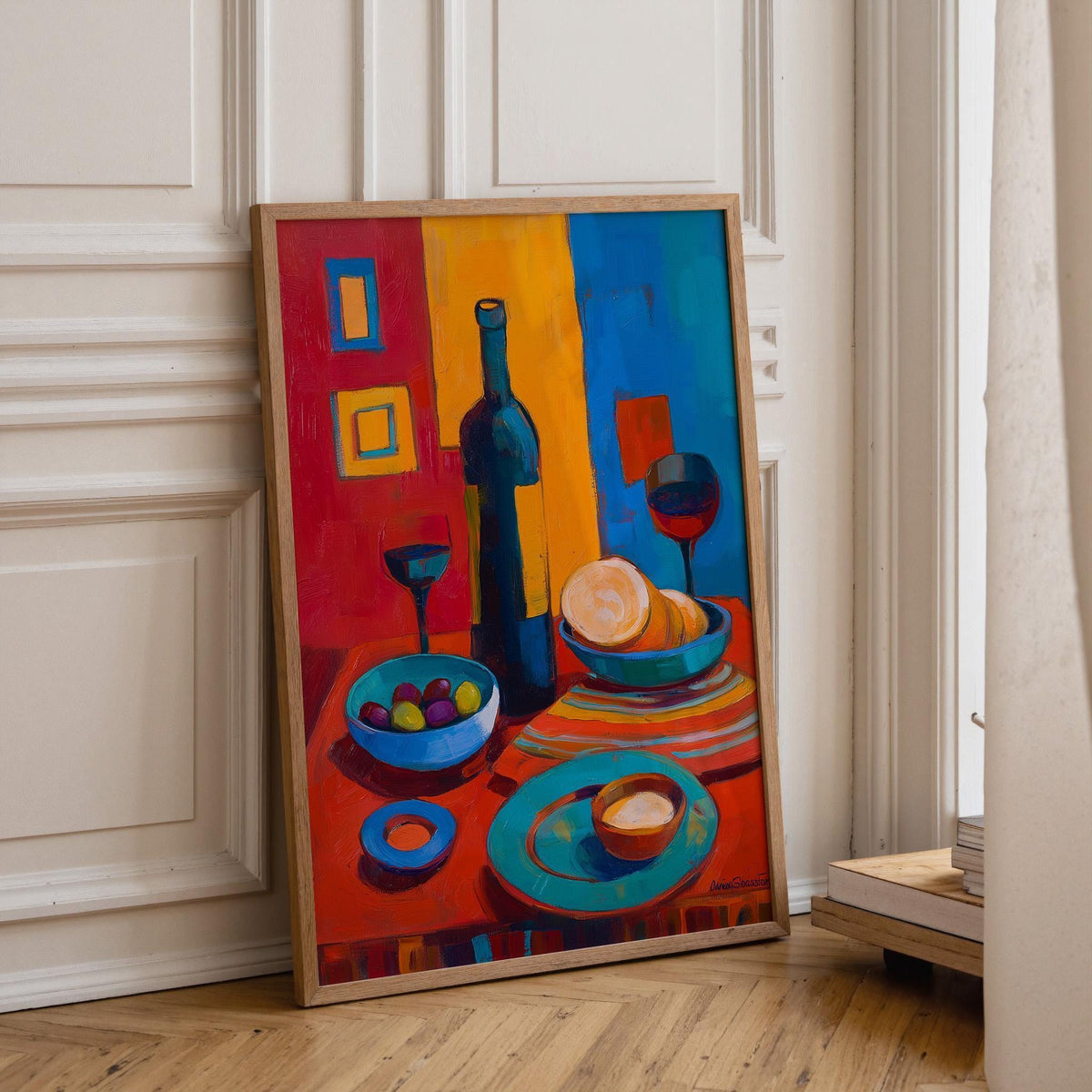 Mediterranean Wine Olive Still Life Painting, Colorful Kitchen Dining Room Art (Framed Option) by The Wall Art Studio - ph...