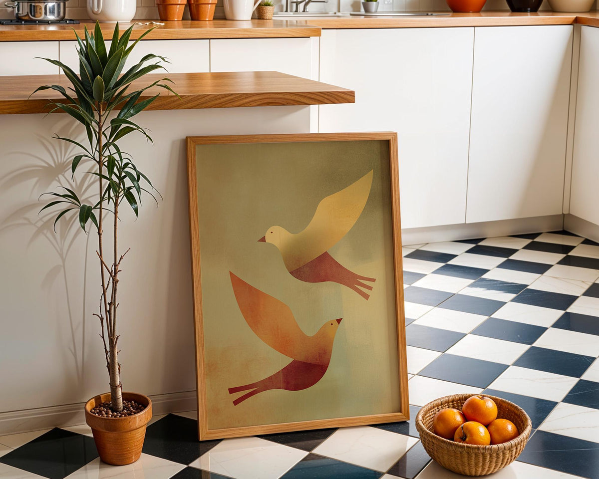 Mid Century Bird Wall Art, Minimalist Abstract Bird Print, Retro Modern Poster, Warm Earth Tone Artwork, Scandinavian Deco...