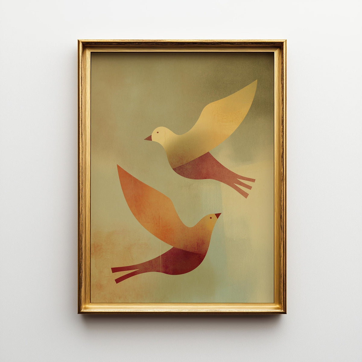 Mid Century Bird Wall Art, Minimalist Abstract Bird Print, Retro Modern Poster, Warm Earth Tone Artwork, Scandinavian Deco...