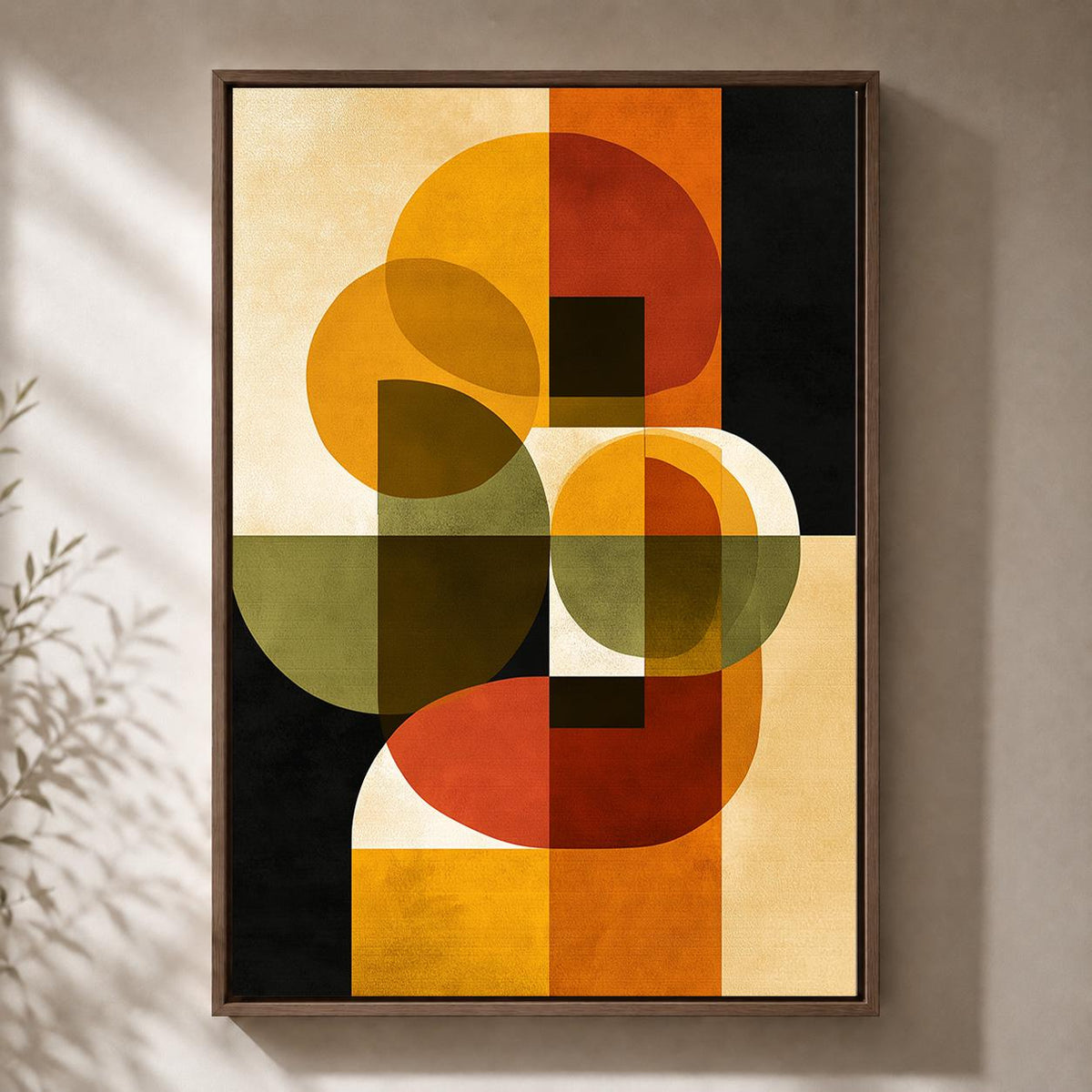 Mid Century Modern Abstract Framed Canvas Art, Retro Geometric Print, Burnt Orange Minimalist Decor by The Wall Art Studio...