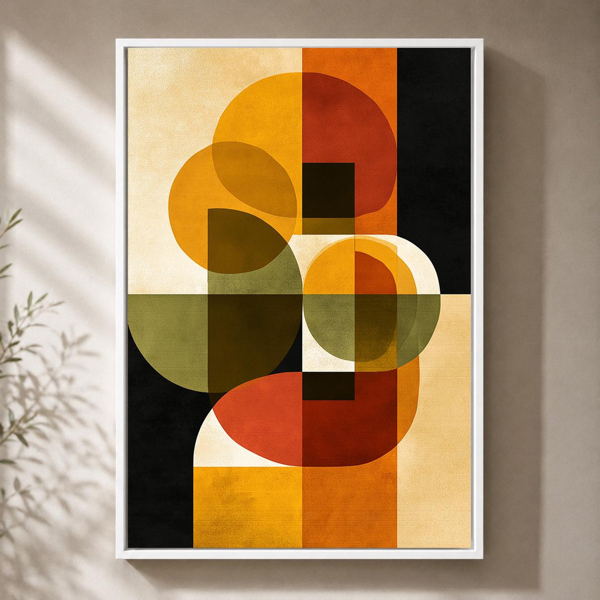 Mid Century Modern Abstract Framed Canvas Art, Retro Geometric Print, Burnt Orange Minimalist Decor by The Wall Art Studio...