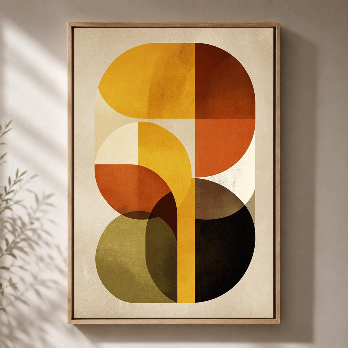 Mid Century Modern Abstract Framed Canvas Art, Retro Geometric Print, Boho Living Room Decor by The Wall Art Studio - phys...