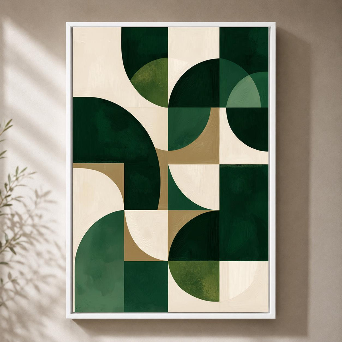 Mid Century Modern Geometric Framed Canvas Art, Abstract Green Wall Decor, Living Room Framed Print by The Wall Art Studio...