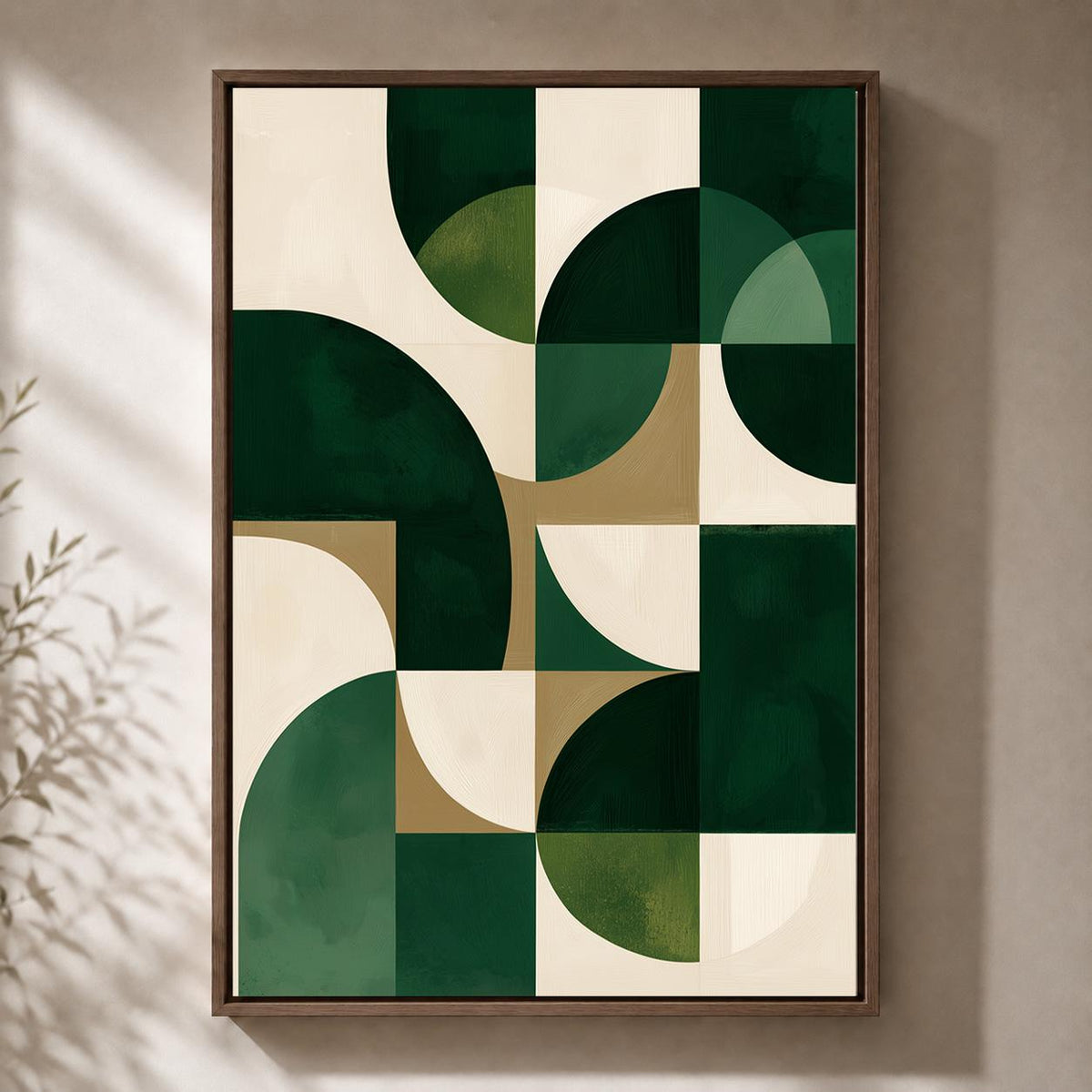 Mid Century Modern Geometric Framed Canvas Art, Abstract Green Wall Decor, Living Room Framed Print by The Wall Art Studio...