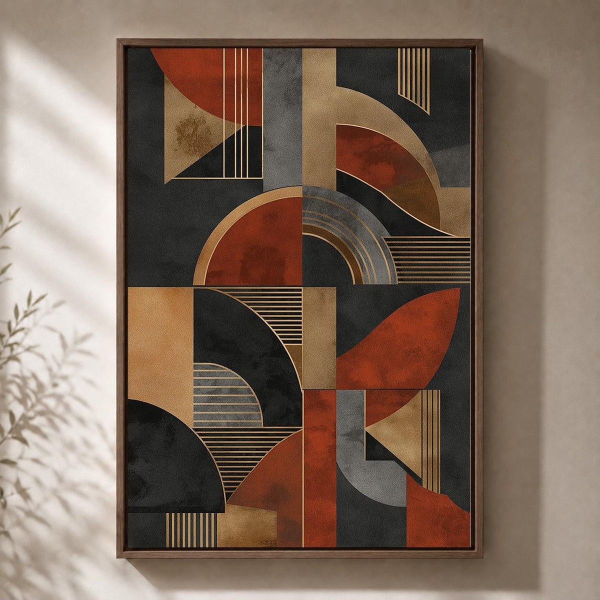 Mid Century Modern Geometric Framed Canvas Art, Abstract Retro Boho Wall Decor by The Wall Art Studio - physical