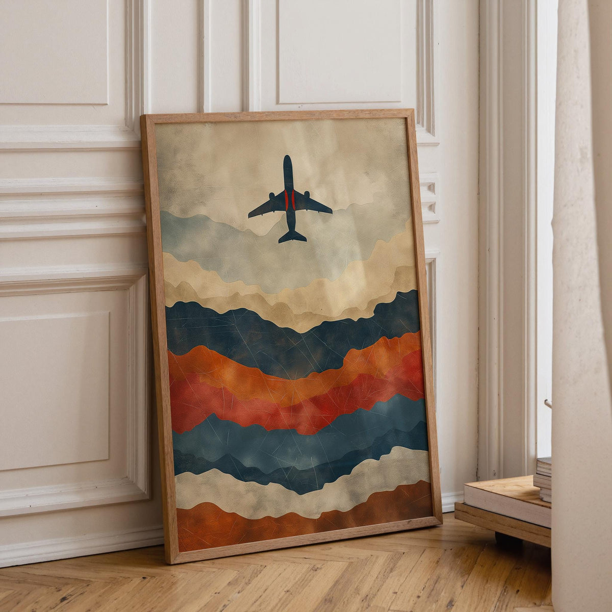 Minimalist Airplane Wall Art, Abstract Aviation Print, Modern Travel Poster, Mid Century Style Aircraft Decor, Masculine O...
