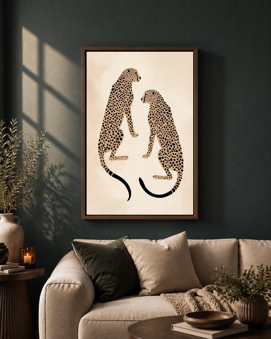 Minimalist Cheetah Framed Canvas Wall Art, Modern Safari Animal Print, Neutral Wildlife Decor by The Wall Art Studio - phy...
